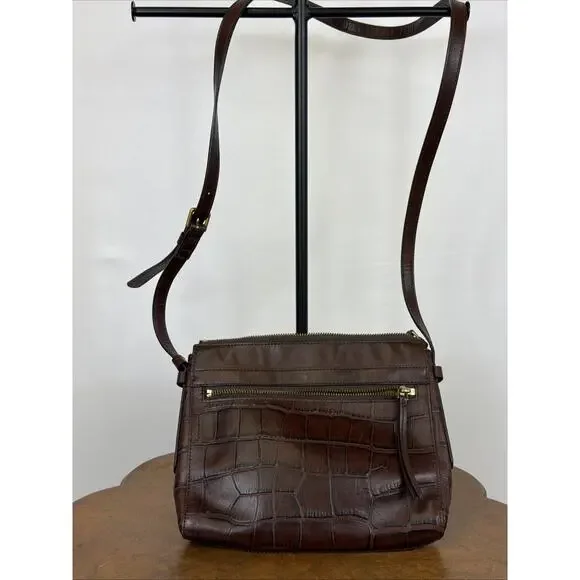 Fossil Brown Leather Pattern Small Crossbody Handbag Adjustable Strap #1662 - Picture 1 of 7